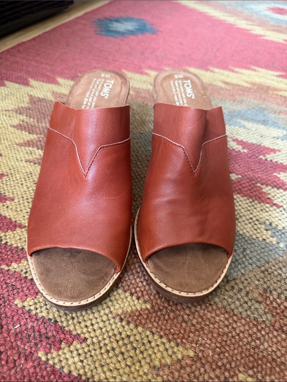 Toms Women's Rust Brown Leather Open-Toe Slide Mules